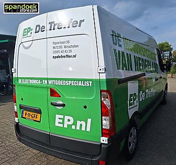 bedrijfswagen ep de treffer Winschoten  deels gewrapt  en voorzien van  teksten - Spandoekstore.com reclameuitingen