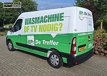 bedrijfswagen voorzien van belletering ep de treffer Winschoten - Spandoekstore.com reclameuitingen